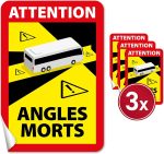 Toter Winkel Attention Angles Morts Aufkleber - 3 STK, 17 x 25 cm -Totwinkel Aufkleber LKW, Bus und Wohnmobil Frankreich - Bremssattel-Aufkleber