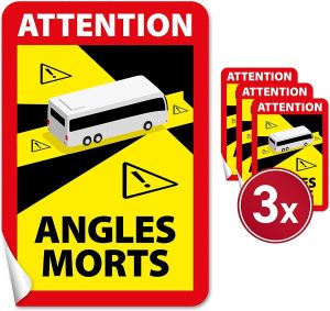Toter Winkel Attention Angles Morts Aufkleber - 3 STK, 17 x 25 cm -Totwinkel Aufkleber LKW, Bus und Wohnmobil Frankreich - Bremssattel-Aufkleber
