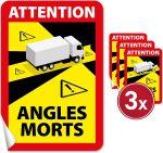 Toter Winkel Attention Angles Morts Aufkleber - 3 STK, 17 x 25 cm -Totwinkel Aufkleber LKW, Bus und Wohnmobil Frankreich - Bremssattel-Aufkleber