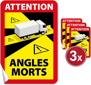 Toter Winkel Attention Angles Morts Aufkleber - 3 STK, 17 x 25 cm -Totwinkel Aufkleber LKW, Bus und Wohnmobil Frankreich - Bremssattel-Aufkleber